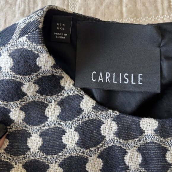 Carlisle Gold Shift Dress Quiet Luxury Designer Metallic Navy Sheath Office - Picture 5 of 5